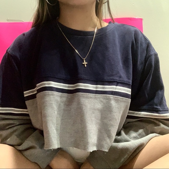 Sweaters - cropped stripes navy blue crewneck sweater ✧